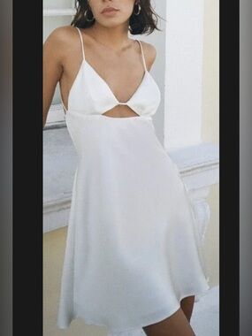 Zara White Satin Spaghetti Strap Dress